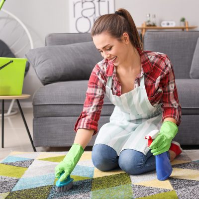 Young housewife cleaning her flat